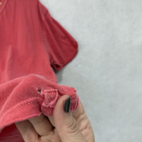 Free People We The Free Shirt Womens Small Red V Neck Raw Edge Oversized Boxy - Picture 5 of 7